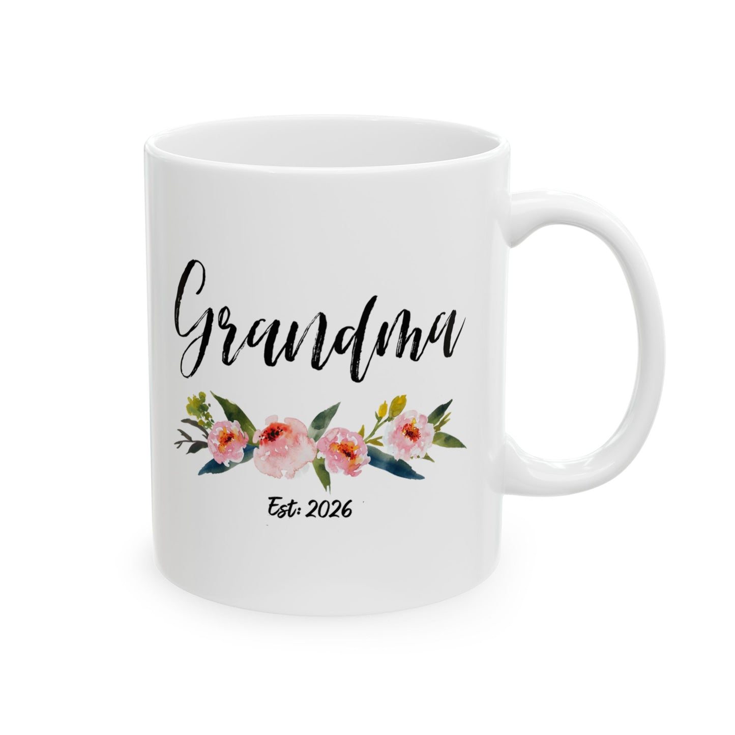 Grandma Est 2026 Floral Ceramic Mug – Tea Coffee Cup (11oz)