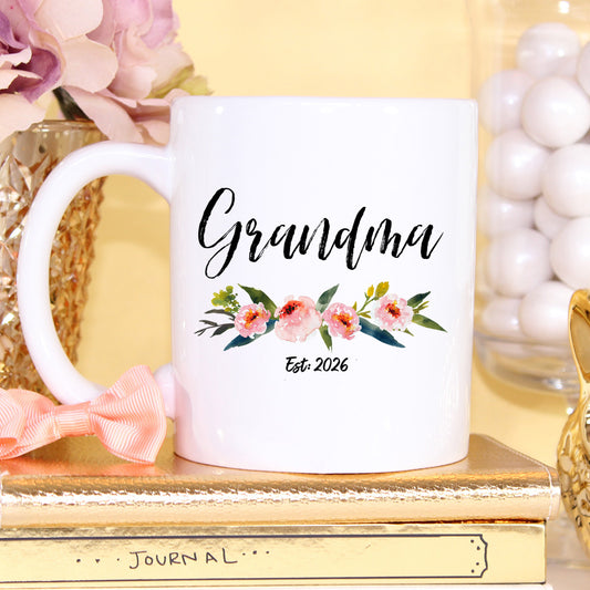Grandma Est 2026 Floral Ceramic Mug – Tea Coffee Cup (11oz)