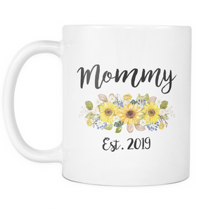Mommy Mug with Yellow Flowers Est 2019 Coffee Mug