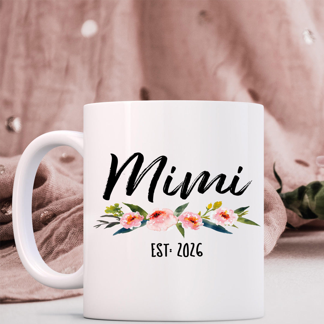 Mimi Floral Ceramic Mug — "Mom" Script Coffee Cup (11oz)