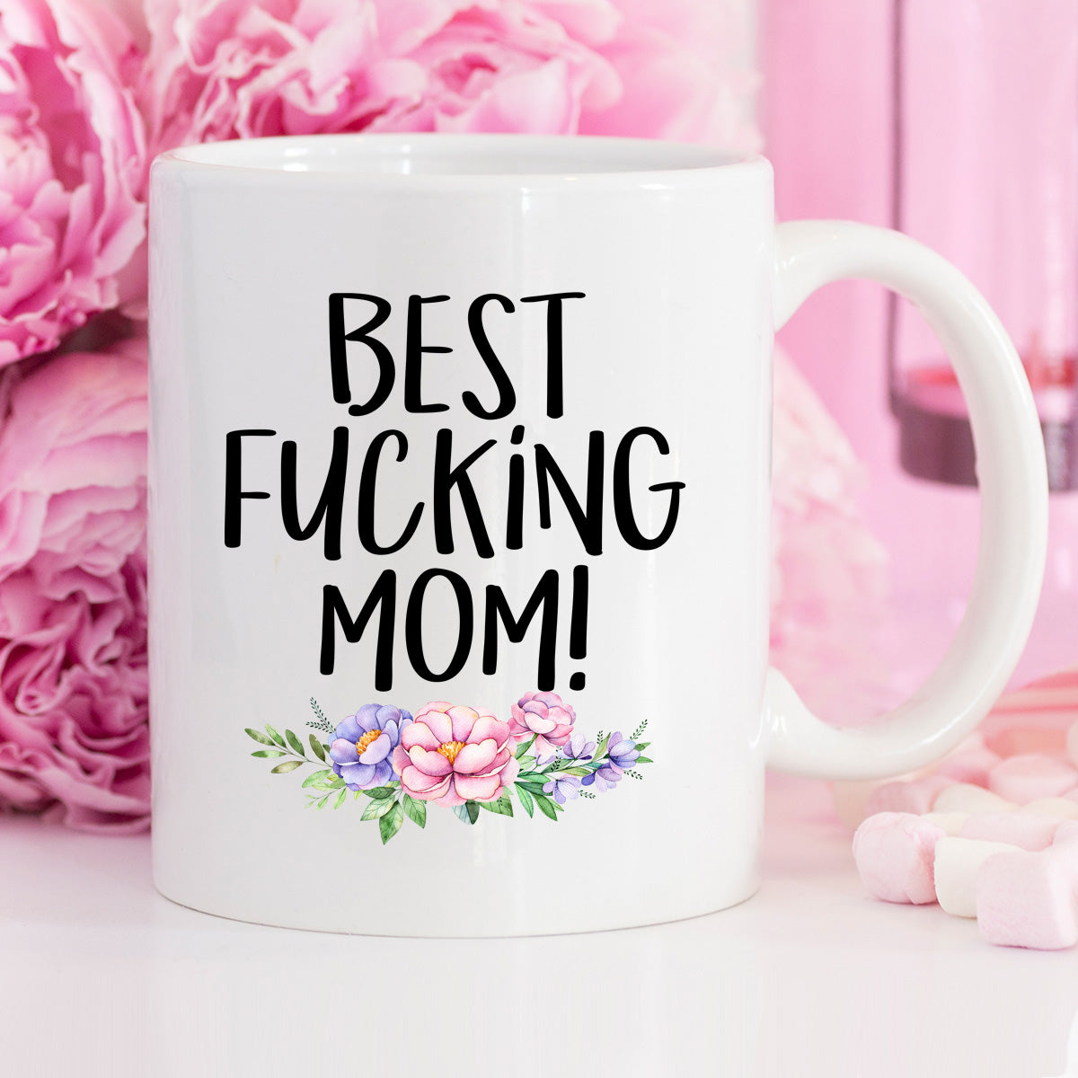 Funny Floral Coffee Mug - "Best Fucking Mom" Ceramic Mug (11oz)