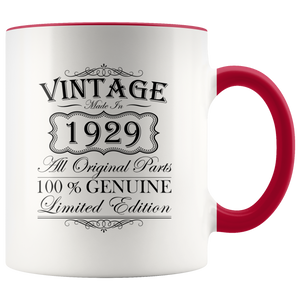 90th Birthday Mug – Gift Ideas - Vintage – Born In 1929 Accent Coffee Mug