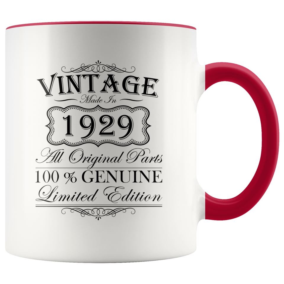 90th Birthday Mug – Gift Ideas - Vintage – Born In 1929 Accent Coffee Mug