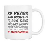 39 Years Birthday or 39th Anniversary Mug